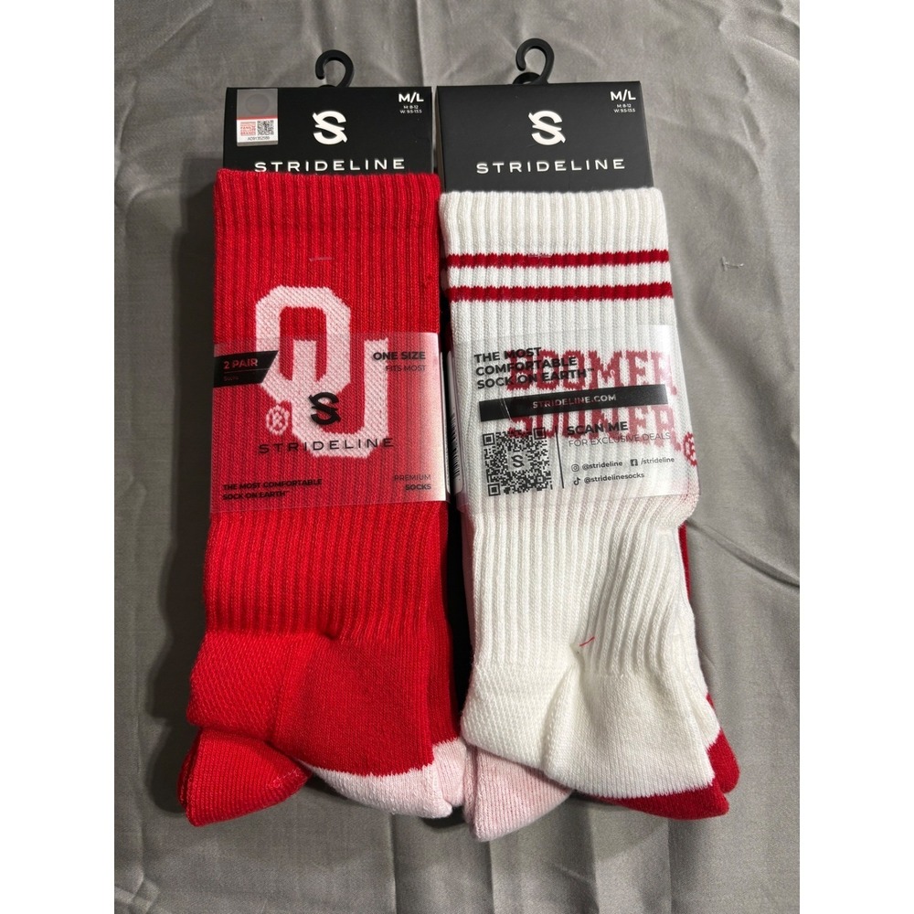 Strideline Oklahoma Sooners 4 Pair Crew Socks Set OU Boomer Sooner Red White M/L